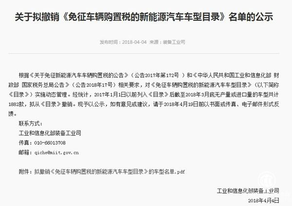 因無產(chǎn)量或進口量 1882款新能源車擬被撤銷免購置稅資格
