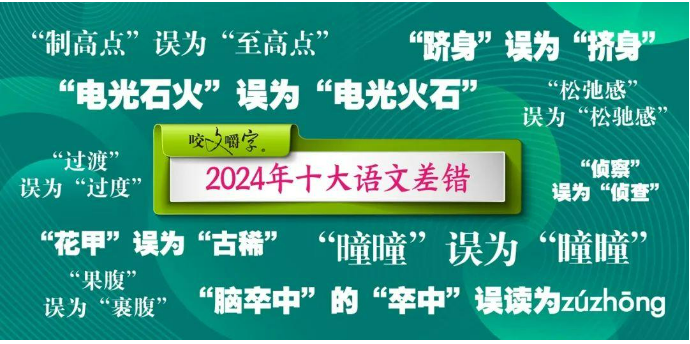 《咬文嚼字》發(fā)布2024年十大語文差錯 電光石火、腦卒中等字詞“上榜”